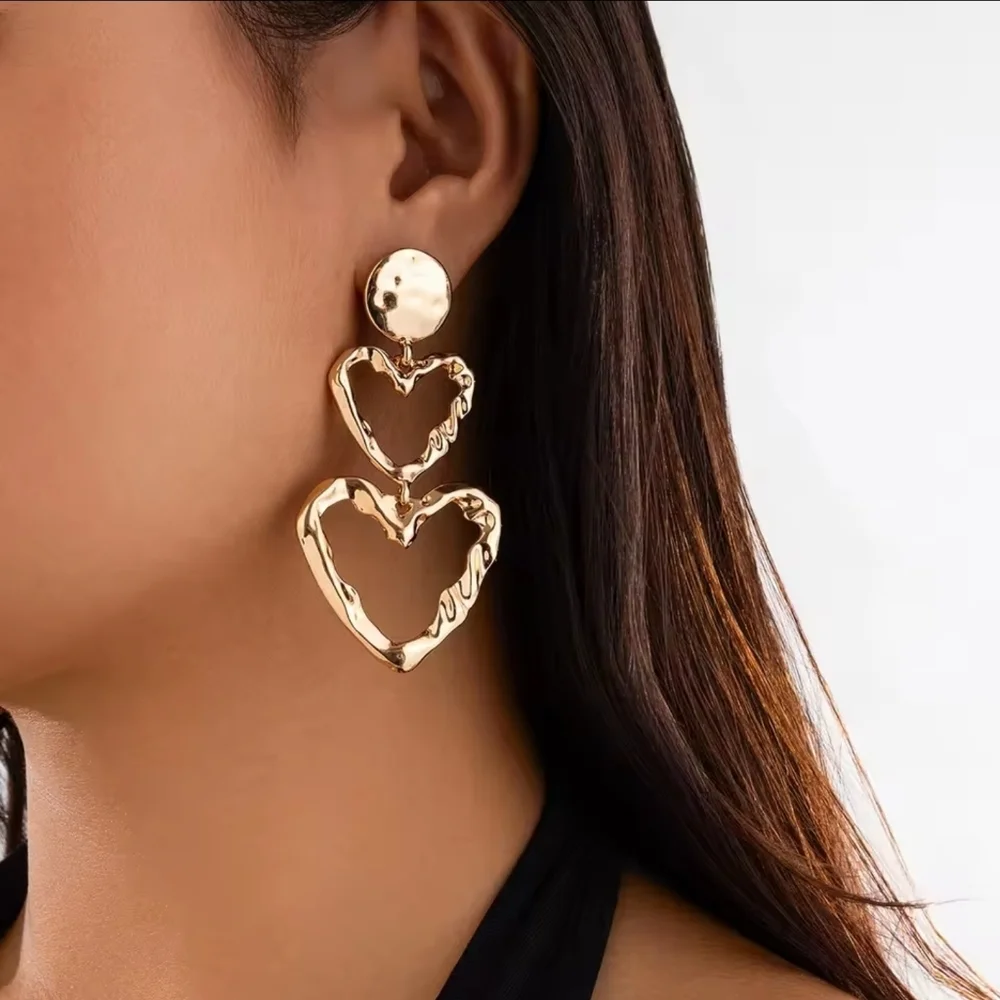 Gold Heart Dangle Earrings